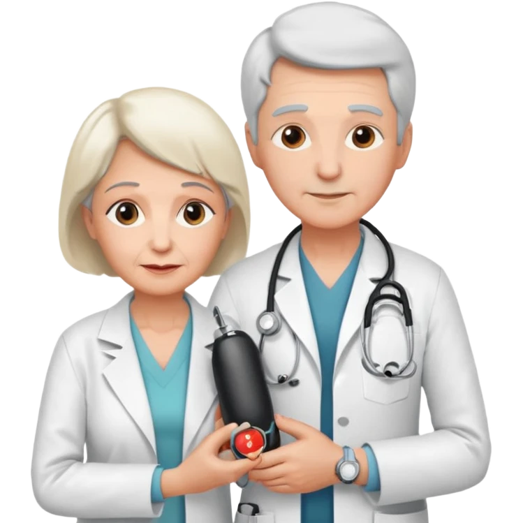 um medico medindo a pressão de uma idosa emoji