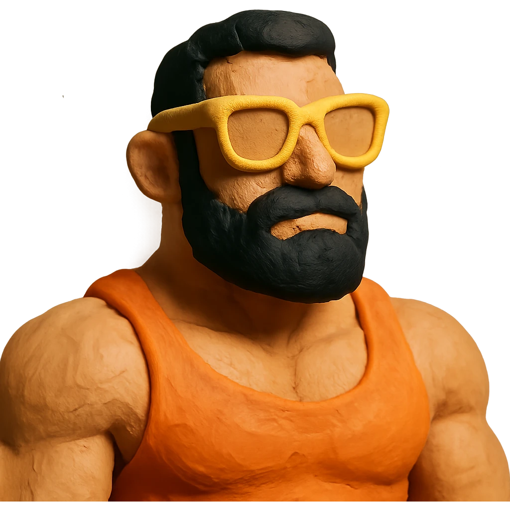 muscular man with black beard wearing yellow sunglasses emoji