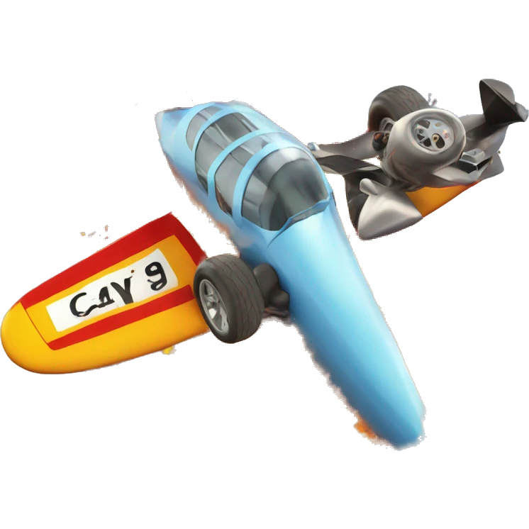 a race car flying out of a volcano dropping out of an airplane emoji