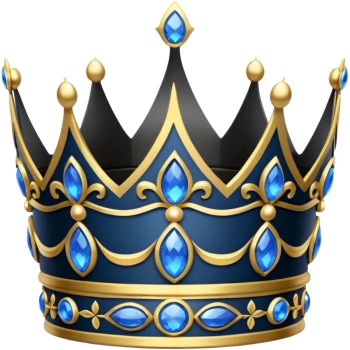 eine schwarze krone mit ein wenigen verzirten goldblätter und blauen edelsteine emoji