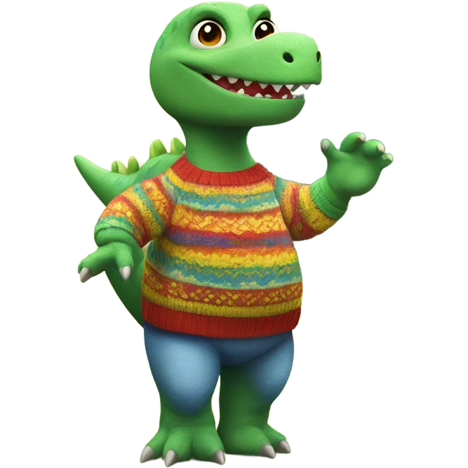 little fat dinosaur wearing a knitted sweater teaching at school emoji