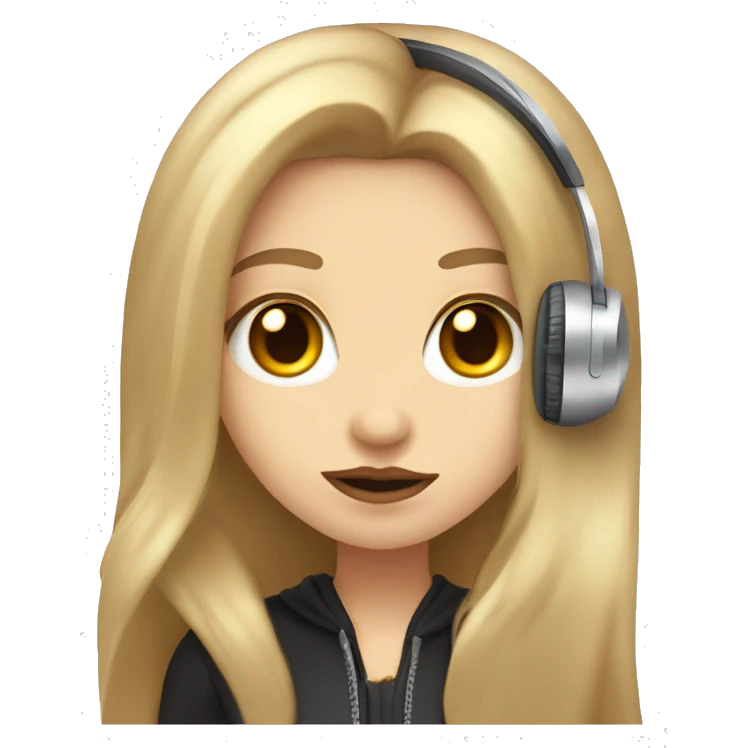 hazel eyed(brown eyes) with golden beautiful, long hair and big lips, pale skin and accurate nose as vampire with headphones  emoji