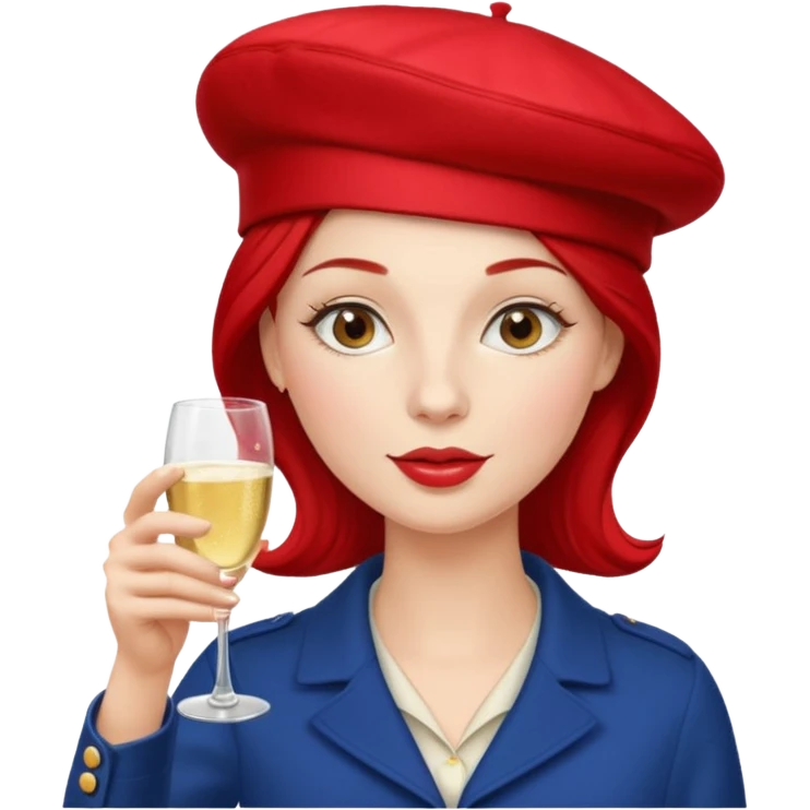 French woman with a red beret and drinking champagne from a coup glass emoji