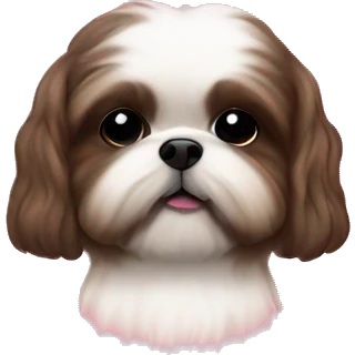 All brown shih tuz with brown spots inside of a pink tote bag  emoji