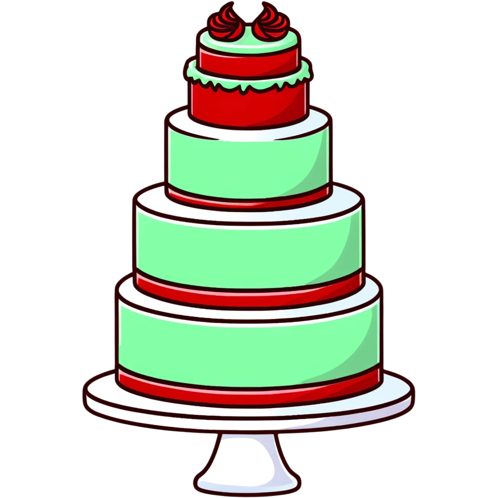 Beautiful red velvet wedding cake with multiple tiers and white icing details emoji