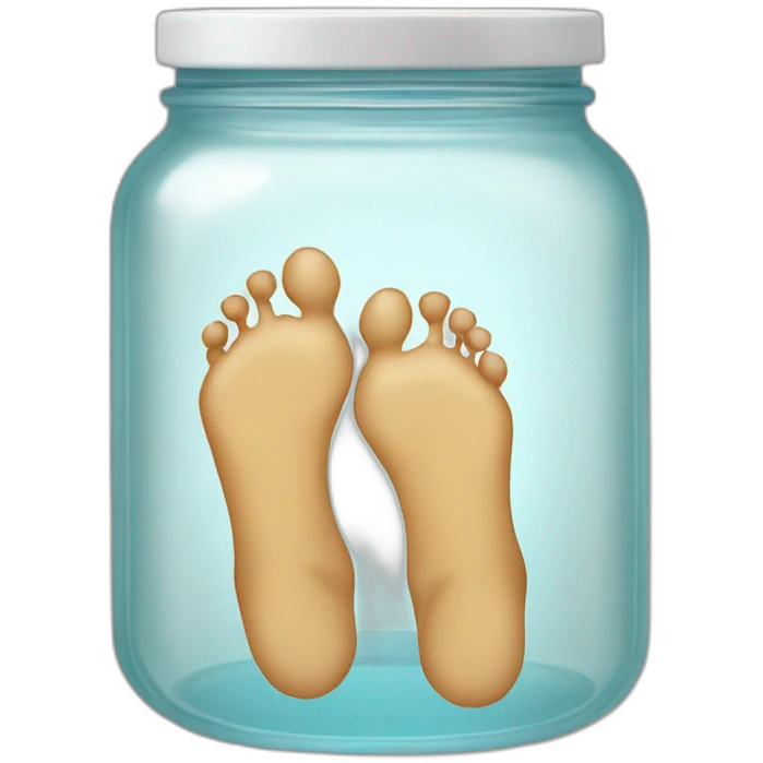 two human feet right and left of an empty glass jar between them emoji