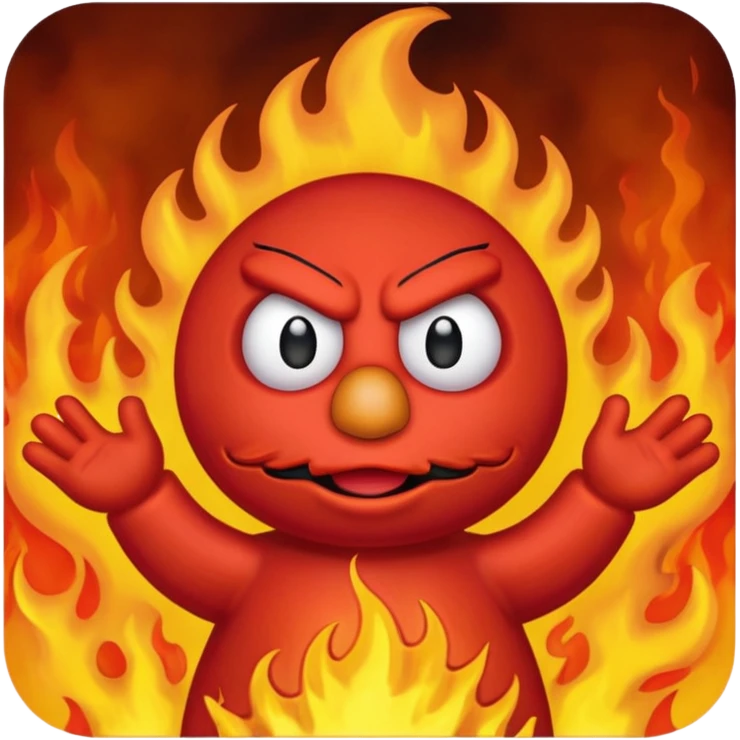 Elmo angry surrounded by fire emoji
