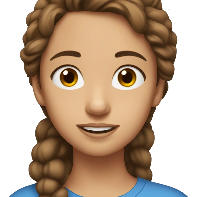 A girl with brown hair and brown eyes. She wearing a beatifyl blue T-shirt. emoji
