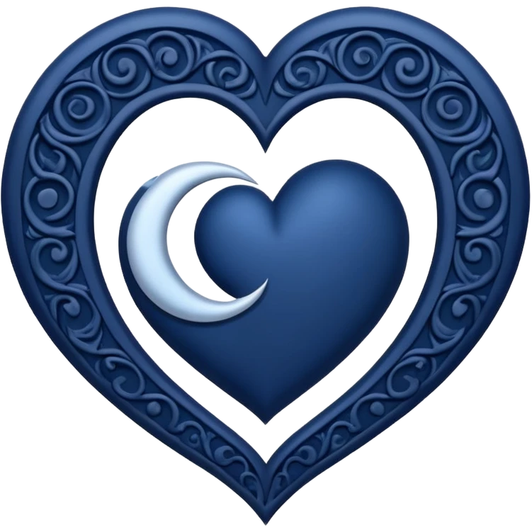 gothic style heart, midnight blue with crescent moon emoji