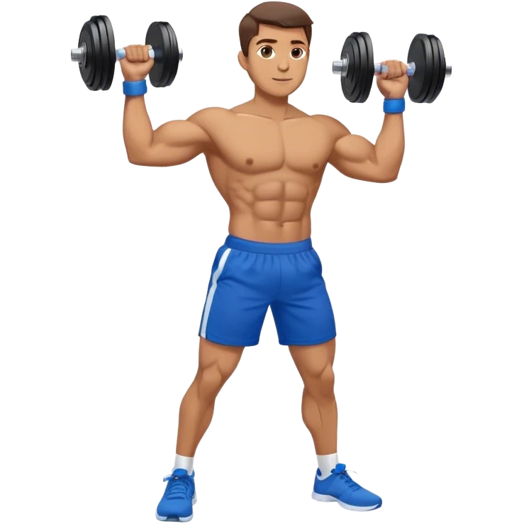 man with blue shorts doing side-lateral raise (T pose) with light dumbbells emoji