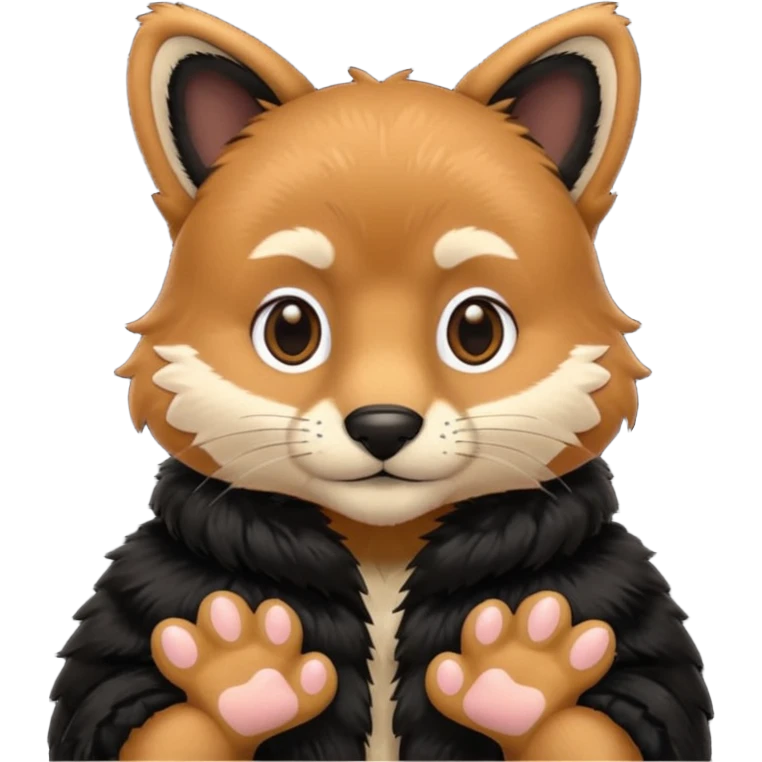 A man wearing black fur  showing his paws emoji