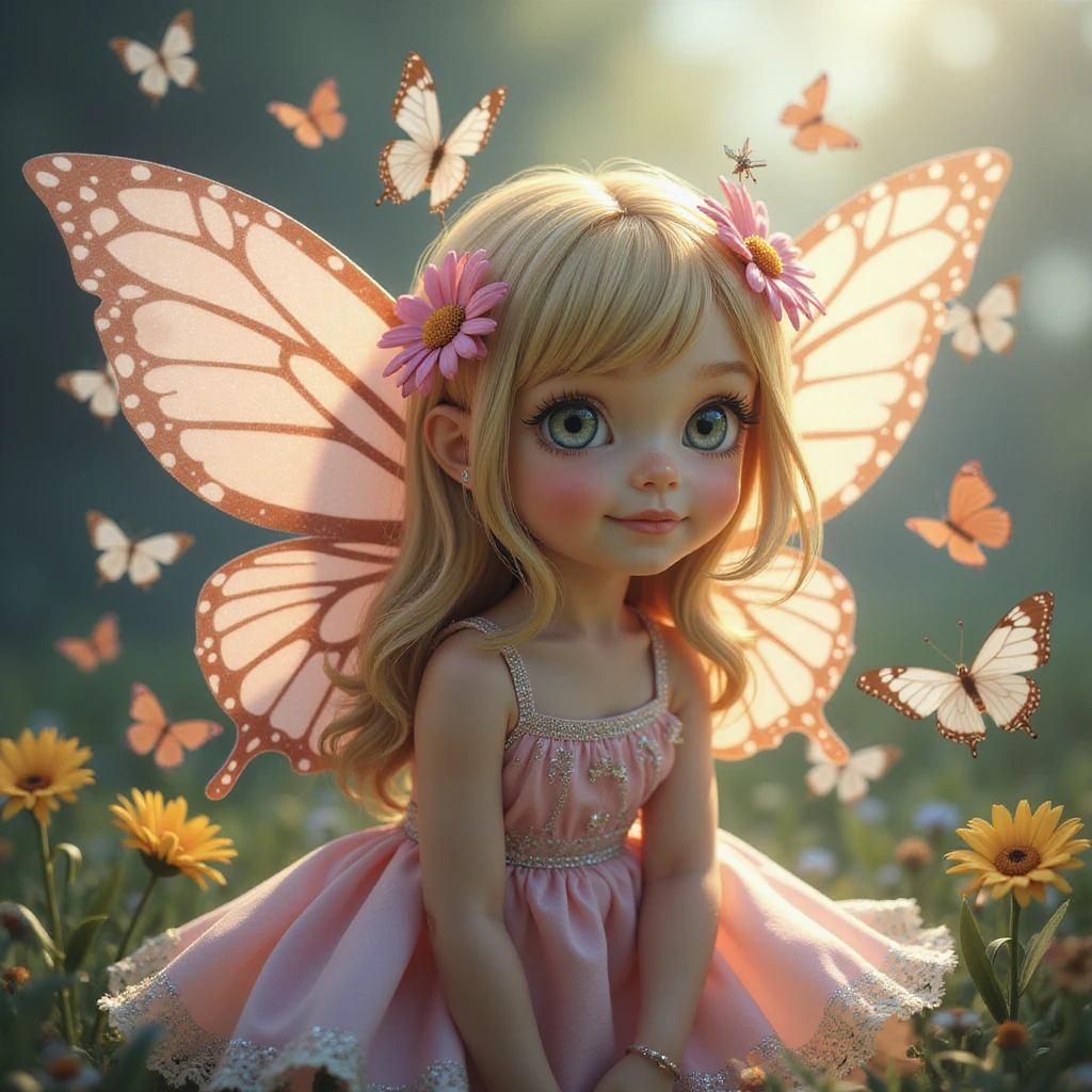 realistic style Fluttershy with butterflies flying around her emoji
