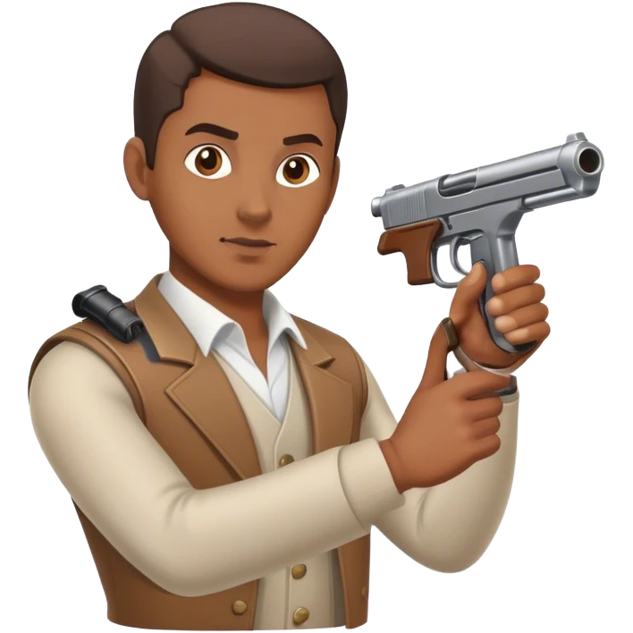 A man with air pistol aiming to shooting board emoji