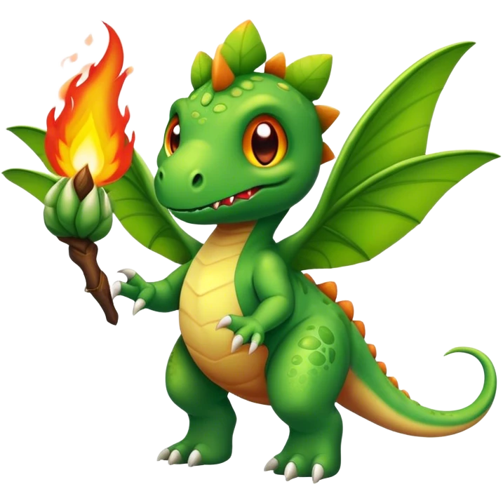 mini green dinosaur with fire moth emoji