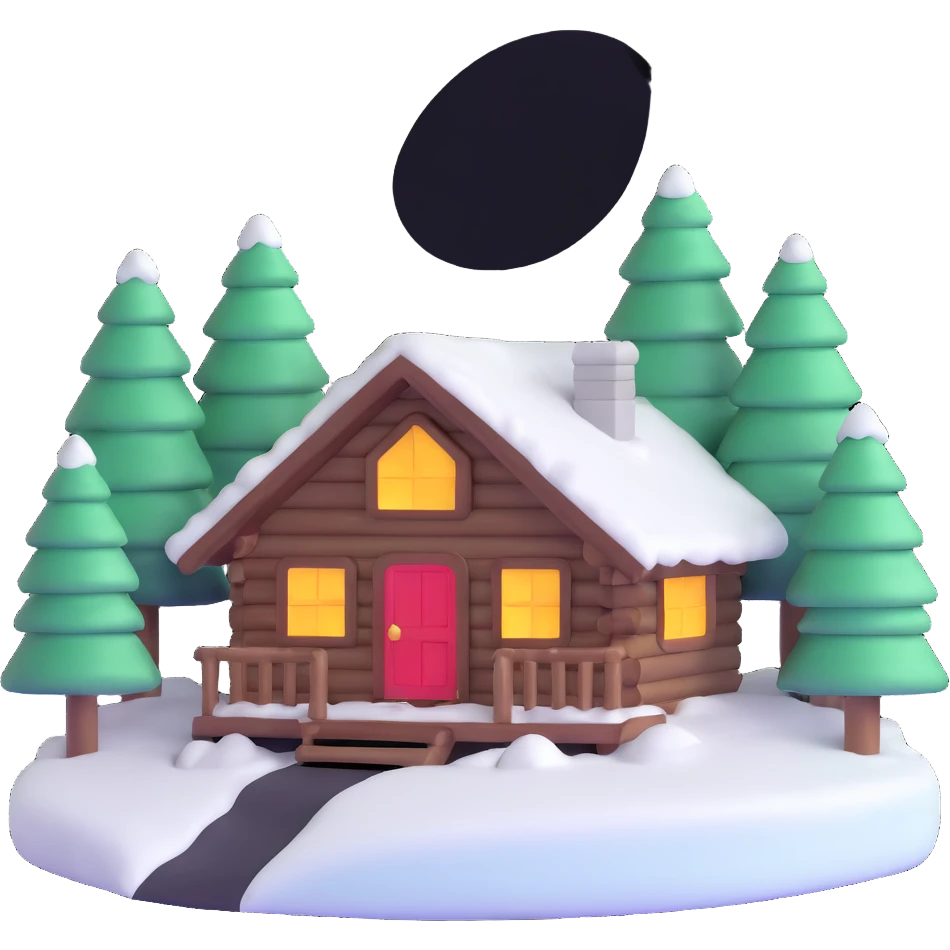 Bon Iver winter cabin in snowy forest emoji