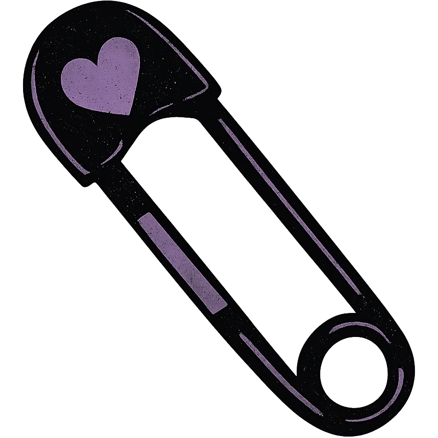 emo style black and purple safety pin, no background emoji