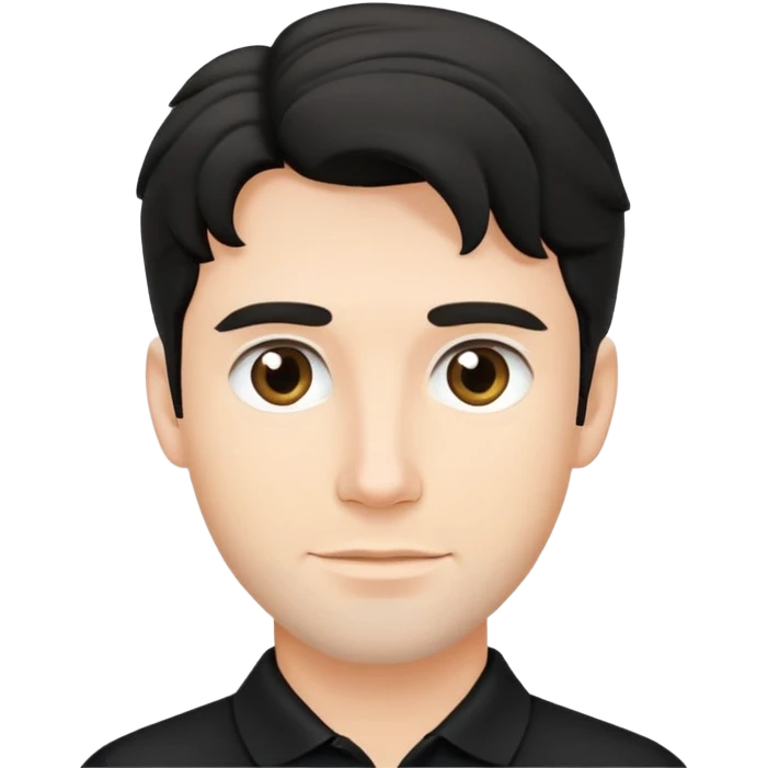 Caucasian man with black wavy hair wearing a black polo shirt emoji
