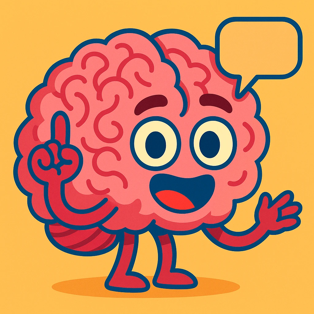 un cerveau qui parle, style cartoon vibrant emoji