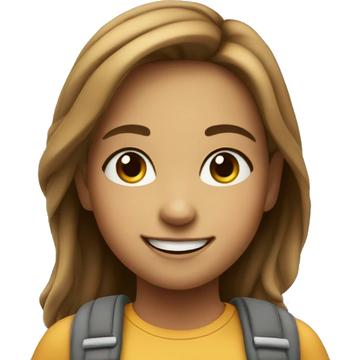 smiling girl in outdoor scene no hat emoji