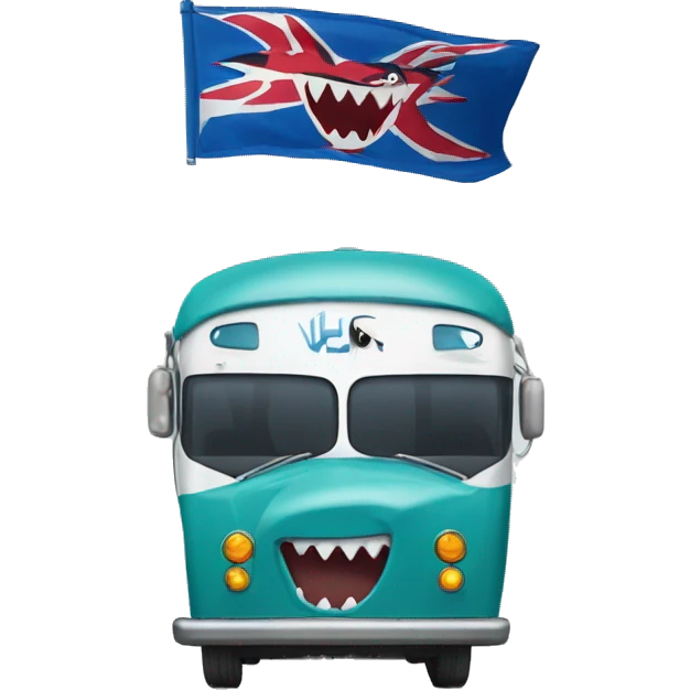 bus face with shark flag whoosh boat emoji