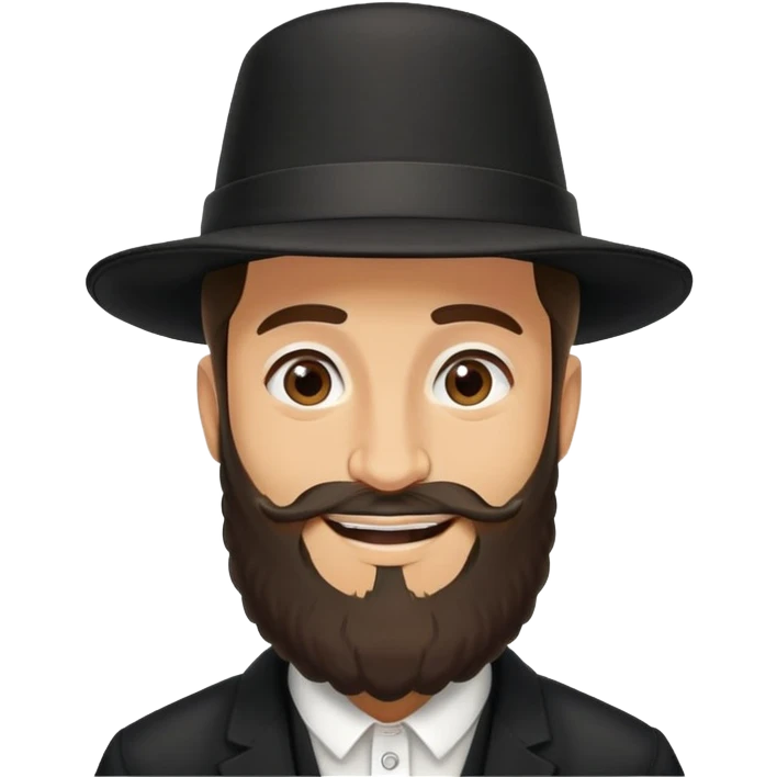 

"A realistic face of a Hasidic Jewish man wearing a black hat and . He has a full beard and long payot (sidelocks). His expression is a big grin, he also has a huge long nose and yellow skin 
 emoji