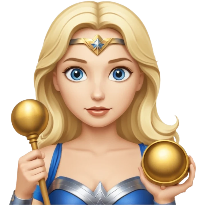 Blonde blue eyes Wonder Woman holding bell and baton  emoji