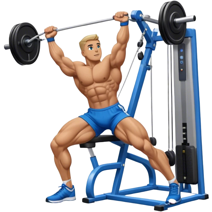 bodybuilder blue shorts leg-side-raise-cable-machine exercise emoji