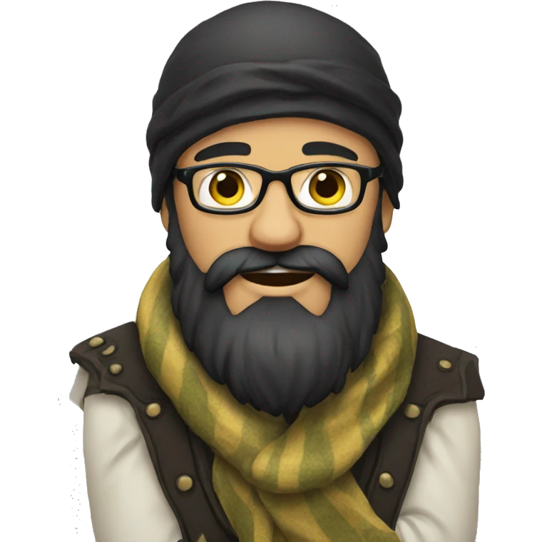 guy with black beard, glasses and pirate scarf in the head emoji