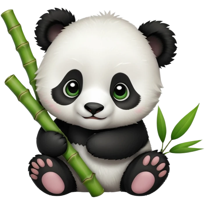 Adorable panda cub holding bamboo emoji