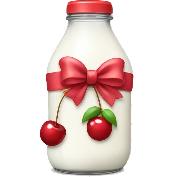 aesthetic milk bottle with a cherry bow emoji