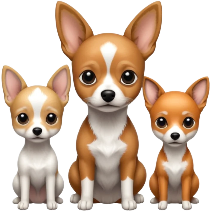 3 cagnolini seduti (ciuaua, bassotto,  fox terrier ) in bianco e nero con vestitini in maglia emoji