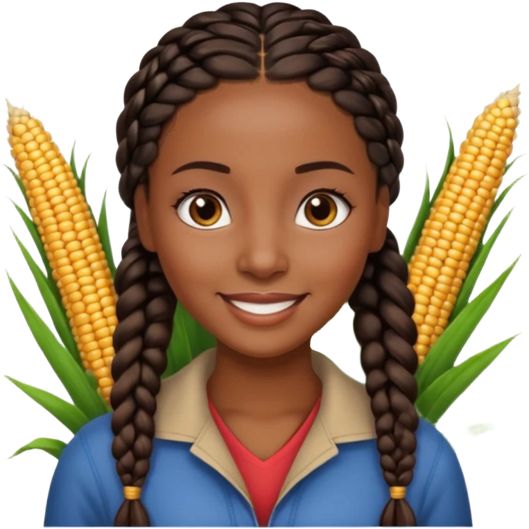 kenyan woman with long, black, braided hair in corn rows, brown eyes, pretty emoji