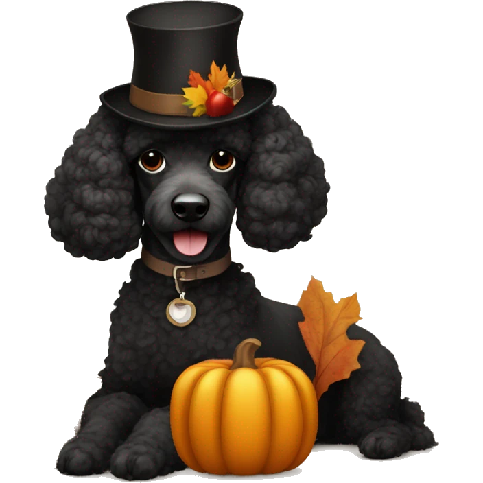 Black poodle dressed up for Thanksgiving turkey emoji