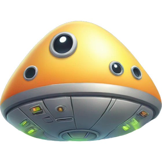 A cute alien spaceship with glowing rainbow beams emoji