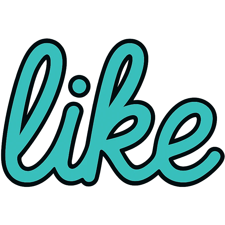 the word 'like' in turquoise, handwritten script, white background emoji