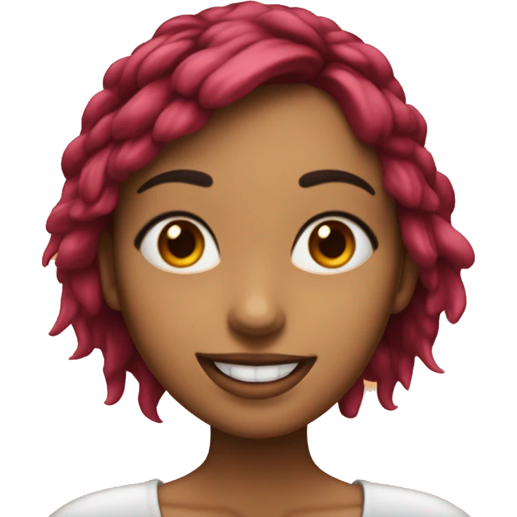 Chica con pestañas largas y cejas pintadas y labios rojos sonriendo  emoji