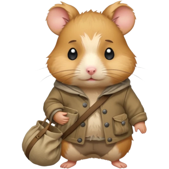 cartoon-style hamster poor hobo carrying a bindle over its shoulder with a sad expression. emoji