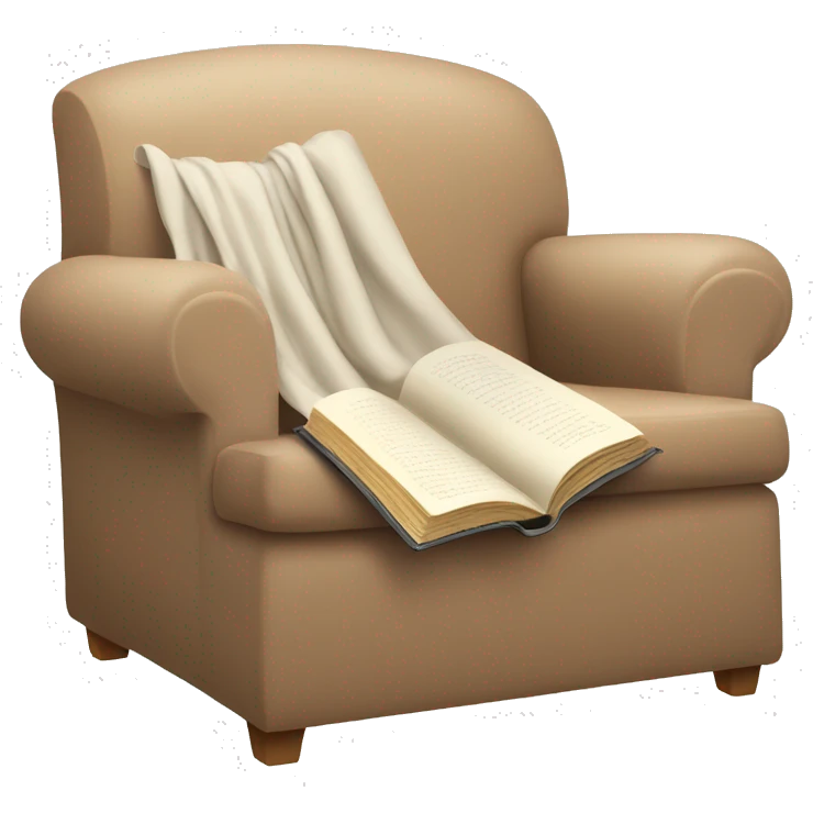 Simple Beige Armchair with blanket and open book on it emoji