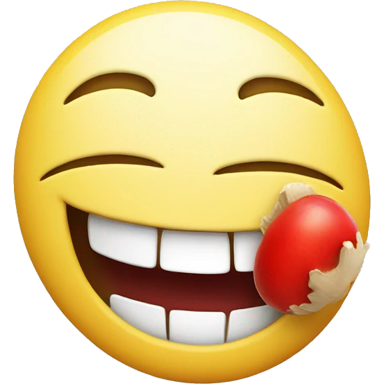 smiley face laughing with a red mushroom in place of hair emoji