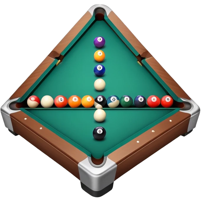 A billiard table with colorful balls arranged in a triangle, and a cue stick poised to break. The scene is set in a dimly lit room, with focused lighting highlighting the balls and table, emphasizing skill, precision, and strategy in the game of pool. emoji