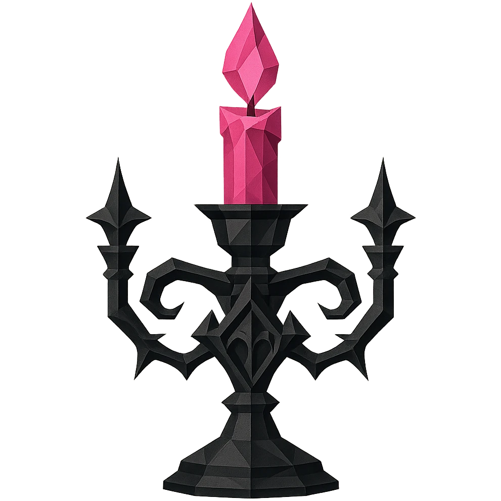 BLACKPINK-inspired gothic candle holder, no hearts, faceted and dramatic, black and pink emoji
