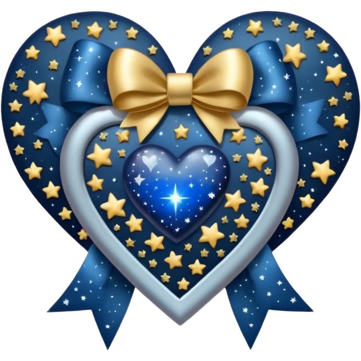 heart with night sky and stars, silver bow with heart designs emoji