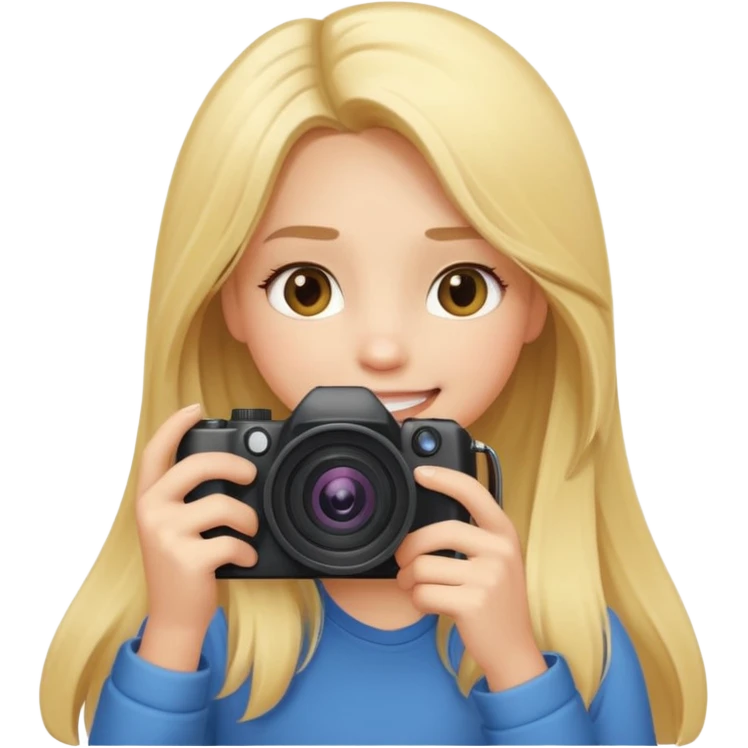blonde girl photographer cartoon taking picture in middle of taking picture camera in front of face long hair smiling funny flash professional camer emoji