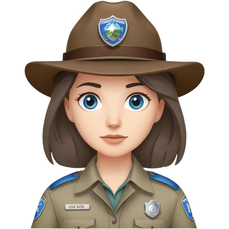 white woman park ranger with gray and brown hair, blue eyes emoji