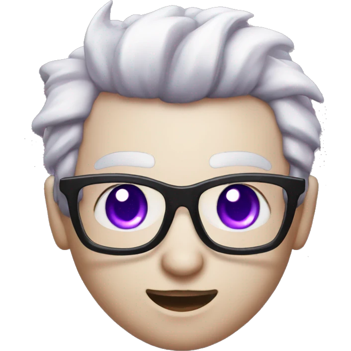 white hai, purple eyes, purple horns, black glasses, succubus, smirking emoji