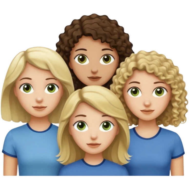 A trio of friends girls (one straight haired brown eyed brunette, another straight haired Blueish greenish eyed blonde and the last girl a browned eyed curly haired brunette emoji