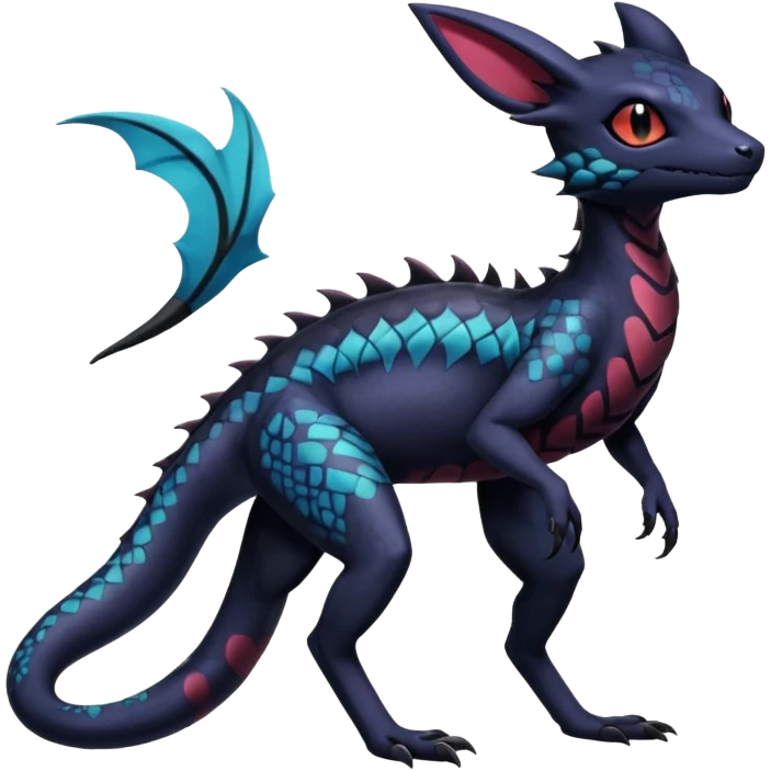 Anthropomorphic Scaley Exotic Salandit-Noibat-Umbreon-Fakémon-hybrid-creature (full body)  emoji