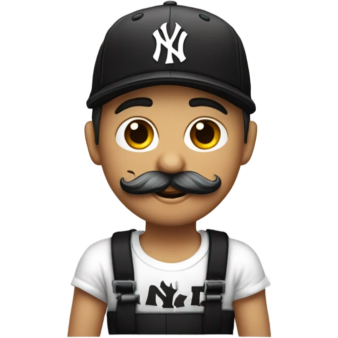 Homme blanc, viril , cheveux courts noir, moustache, casquette noir yankees noir, avec une bière, t-shirt rose emoji