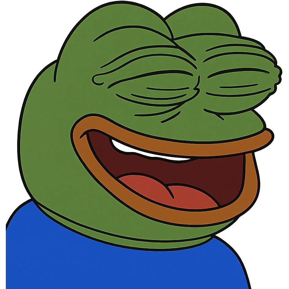 pepe the frog with a laughing expression emoji