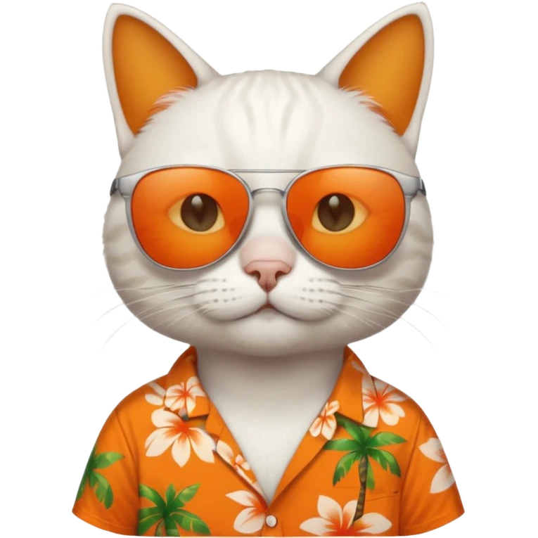white Cat – relaxed with sunglasses and orange aloha shirt emoji
